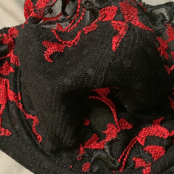34D | Felina Underwire Push-Up Black & Red Lace Unlined Sexy Bra - Picture 3 of 5